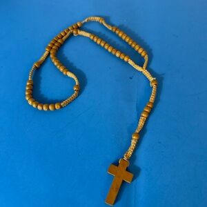 Wooden Beaded Rosary Necklace
